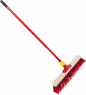 straatbezem - elaston vezel - hout - B40 cm - metalen telescoopsteel rood - 80 tot 130 cm