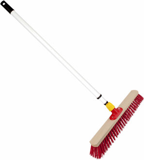 straatbezem - elaston vezel - hout - B50 cm - metalen telescoopsteel wit - 80 tot 130 cm