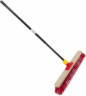 straatbezem - elaston vezel - hout - B50 cm - metalen telescoopsteel zwart - 80 tot 130 cm