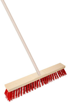 Straatbezem Elaston voor buiten - Kop 60 cm met extra veel vezels - rood - Houten steel 120 cm