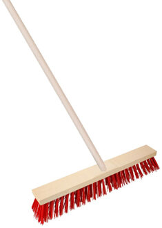 Straatbezem Elaston voor buiten - Kop 60 cm met extra veel vezels - rood - Houten steel 130 cm