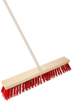 Straatbezem Elaston voor buiten - Kop 60 cm met extra veel vezels - rood - Houten steel 140 cm