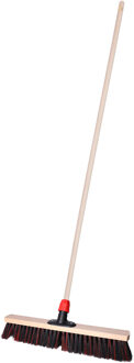 Straatbezem Elaston voor buiten tegels - Harde bezemkop van 50 cm breed - Houten steel van 139 cm