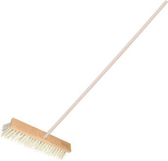 Straatbezem Rocky voor buiten gebruik - Kunstvezel kop 50 cm - wit - Houten steel 120 cm