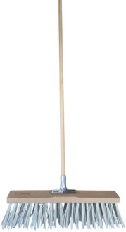 Straatbezem Rocky voor buiten gebruik - Kunstvezel kop 50 cm - wit - Houten steel 120 cm