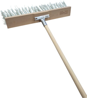 Straatbezem Rocky voor buiten gebruik - Kunstvezel kop 50 cm - wit - Houten steel 130 cm