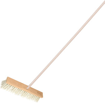 Straatbezem Rocky voor buiten gebruik - Kunstvezel kop 50 cm - wit - Houten steel 140 cm