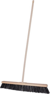 Straatbezem Terrasmaster voor buiten tegels - Harde bezemkop 59 cm breed - Houten steel van 120 cm