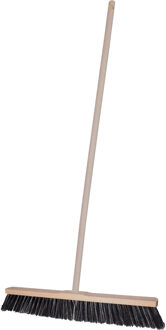 Straatbezem Terrasmaster voor buiten tegels - Harde bezemkop 59 cm breed - Houten steel van 140 cm