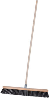 Straatbezem Terrasmaster voor buiten tegels - Harde bezemkop 60 cm breed - Houten steel van 120 cm