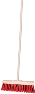 Straatbezem Vulla voor buiten - Kop 42 cm met extra veel vezels - rood - Houten steel 120 cm