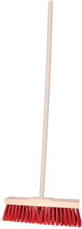 Straatbezem Vulla voor buiten - Kop 42 cm met extra veel vezels - rood - Houten steel 130 cm