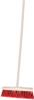 Straatbezem Vulla voor buiten - Kop 42 cm met extra veel vezels - rood - Houten steel 140 cm