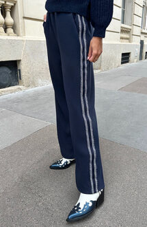 Straight Stretch Pantalon Met Bies Marine Blauw