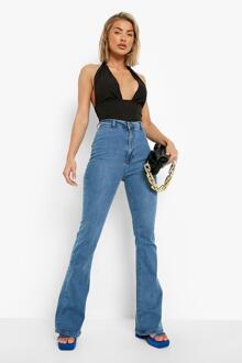 Strakke Booty Boosting Mid Rise Jeans Met Wijd Uitlopende Pijpen, Mid Wash - 36