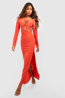 Strakke Maxi Jurk Met Strik, Orange - 36