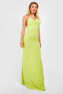 Strakke Maxi Jurk Met Waterval Hals, Lime - 44