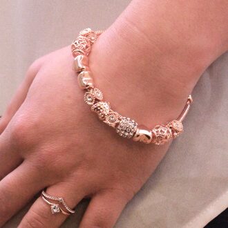 Stralende Charm Armbanden - Roségoud en Kristal - maat
