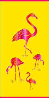 Strand/badlaken - flamingo print - 75 x 150 cmA - microvezel - Strandlakens Geel