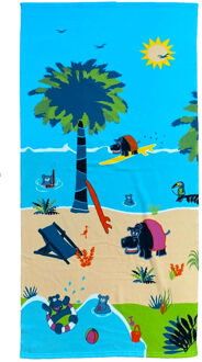 Strand/badlaken voor kinderen -A‚A nijlpaardA‚A print - 70 x 140 cm - microvezel - Strandlakens Blauw