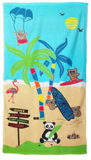 Strand/badlaken voor kinderen dierenprint 70 x 140 cm microvezel - Strandlakens Multikleur