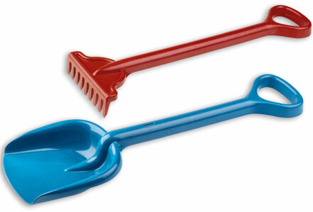 Strand set - schep / hark - blauw en rood - 56 cm - zandbak speelgoed