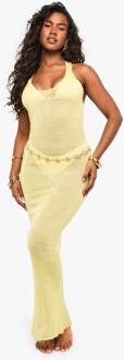 Strand Sheer Gebreide Twist Back Maxi Jurk, Lemon