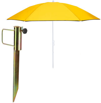Strand/tuin parasol - met metalen grondharing 45 cm - geel - polyester - D160 cm - verstelbaar