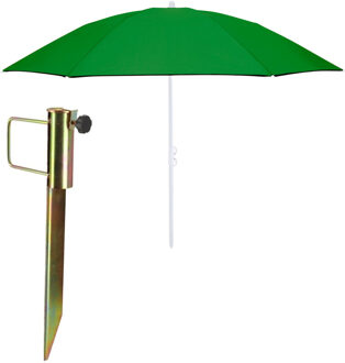 Strand/tuin parasol - met metalen grondharing 45 cm - groen - polyester - D160 cm - verstelbaar