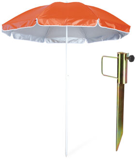 Strand/tuin parasol - met metalen grondharing 45 cm - oranje - polyester - D150 cm - verstelbaar