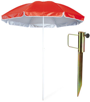 Strand/tuin parasol - met metalen grondharing 45 cm - rood - polyester - D150 cm - verstelbaar