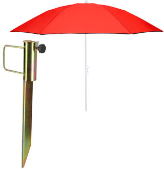 Strand/tuin parasol - met metalen grondharing 45 cm - rood - polyester - D160 cm - verstelbaar