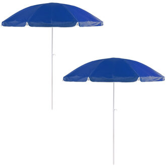 Strand/tuin parasol verstelbaar - 2x - blauw - nylon - 200 cm - UV bescherming
