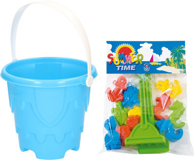 Strand/zandbak set - 13-delig - zandkasteel emmer/zandvormen/schepje/harkje