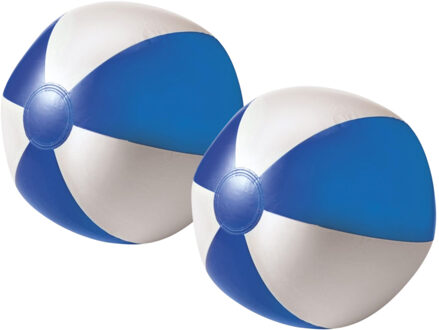 Strandbal - 2x - opblaasbaar - zwembad speelgoed - blauw/wit - D26 cm