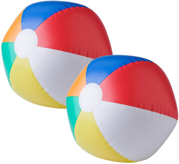 Strandbal - 2x - opblaasbaar - zwembad speelgoed - gekleurd - D26 cm