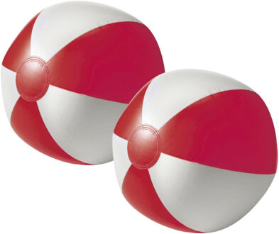 Strandbal - 2x - opblaasbaar - zwembad speelgoed - rood/wit - D26 cm
