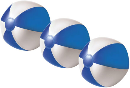Strandbal - 3x - opblaasbaar - zwembad speelgoed - blauw/wit - D26 cm