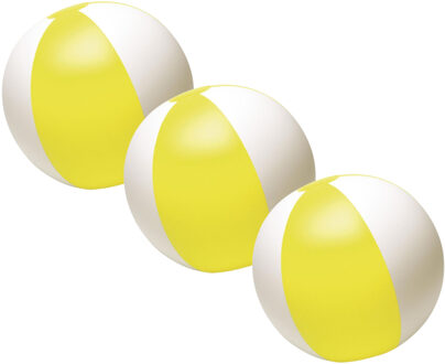 Strandbal - 3x - opblaasbaar - zwembad speelgoed - geel/wit - D26 cm