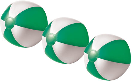 Strandbal - 3x - opblaasbaar - zwembad speelgoed - groen/wit - D26 cm
