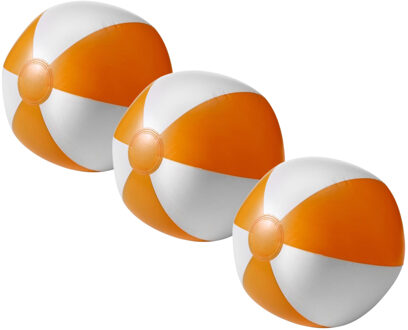 Strandbal - 3x - opblaasbaar - zwembad speelgoed - oranje/wit - D26 cm
