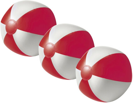 Strandbal - 3x - opblaasbaar - zwembad speelgoed - rood/wit - D26 cm