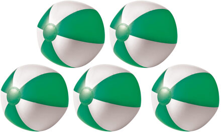 Strandbal - 5x - opblaasbaar - zwembad speelgoed - groen/wit - D26 cm
