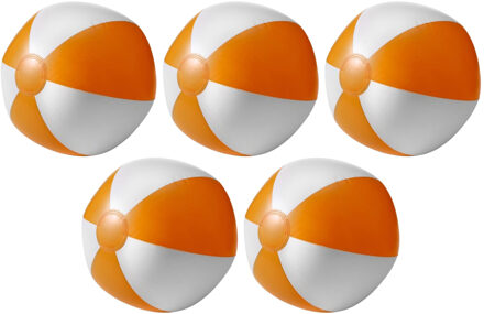 Strandbal - 5x - opblaasbaar - zwembad speelgoed - oranje/wit - D26 cm