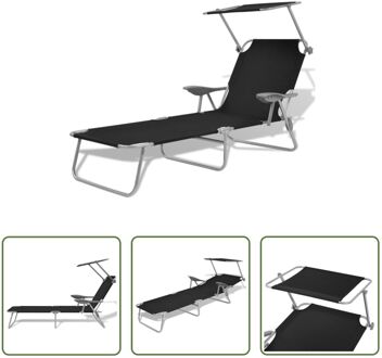 Strandbed - Verstelbaar - Inklapbaar - Zwart - 58 x 189 x 27 cm - 120 kg