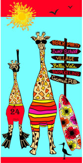 Strandlaken/badlaken giraffe print 70 x 140 cm