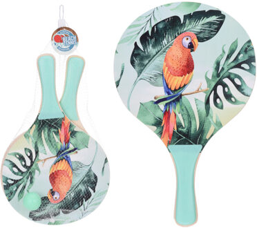 Strandsporten beachball set met tropische print groen handvat 41 cm