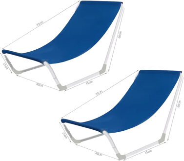 Strandstoel - 2x - opvouwbaar - lichtgewicht - draagbaar - blauw - 95 x 60 x 45 cm