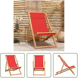 Strandstoel Iconic Rood - Teakhout - Inklapbaar - 56x105x96 cm - Zonder armleuningen