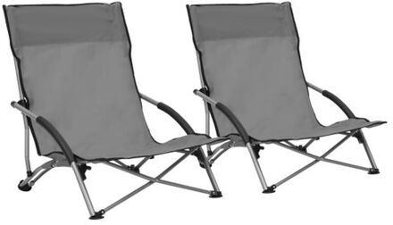 Strandstoel - Inklapbaar - Oxford Stof en Staal - Grijs - 55.5 x 65.5 x 66 cm